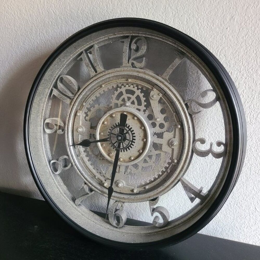 Infinity 19" Gear Wall Clock Industrial Steampunk Metal Quartz Black Round Decor